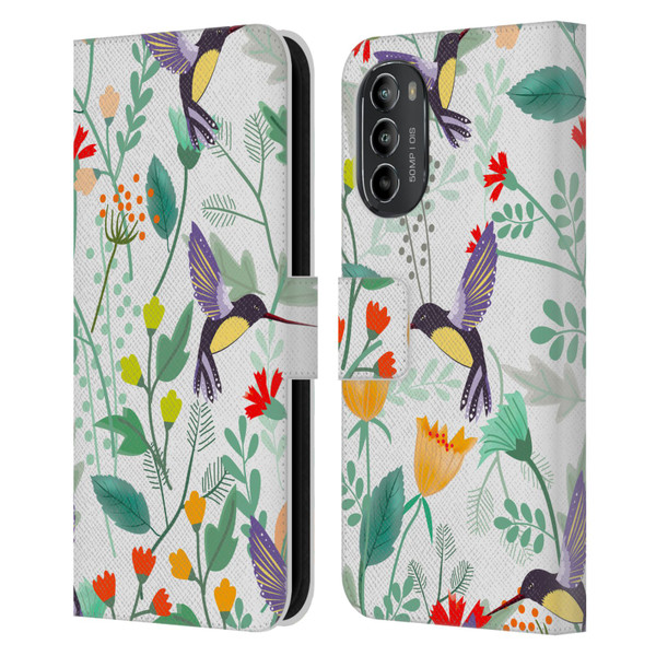 Haroulita Birds And Flowers Hummingbirds Leather Book Wallet Case Cover For Motorola Moto G82 5G