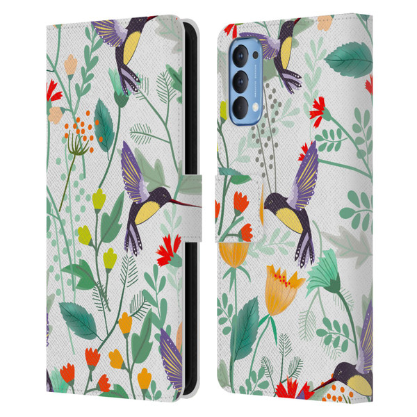 Haroulita Birds And Flowers Hummingbirds Leather Book Wallet Case Cover For OPPO Reno 4 5G