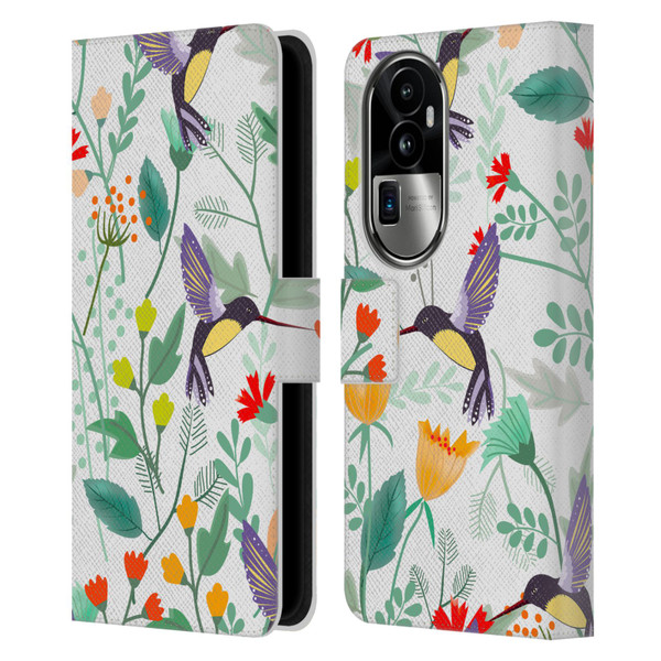 Haroulita Birds And Flowers Hummingbirds Leather Book Wallet Case Cover For OPPO Reno10 Pro+