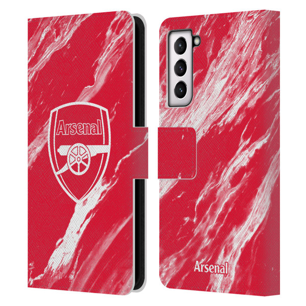 Arsenal FC Crest Patterns Red Marble Leather Book Wallet Case Cover For Samsung Galaxy S21 5G