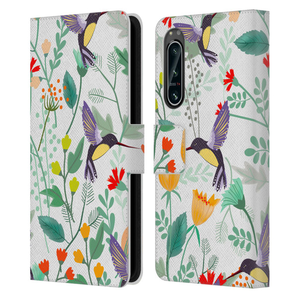 Haroulita Birds And Flowers Hummingbirds Leather Book Wallet Case Cover For Sony Xperia 5 IV
