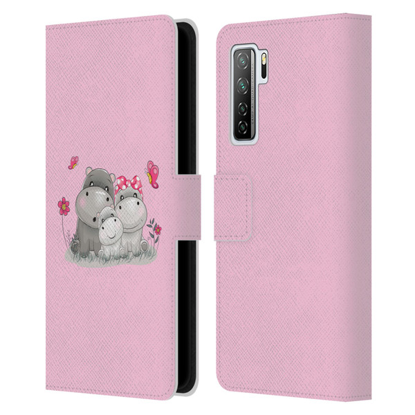 Haroulita Forest Hippo Family Leather Book Wallet Case Cover For Huawei Nova 7 SE/P40 Lite 5G