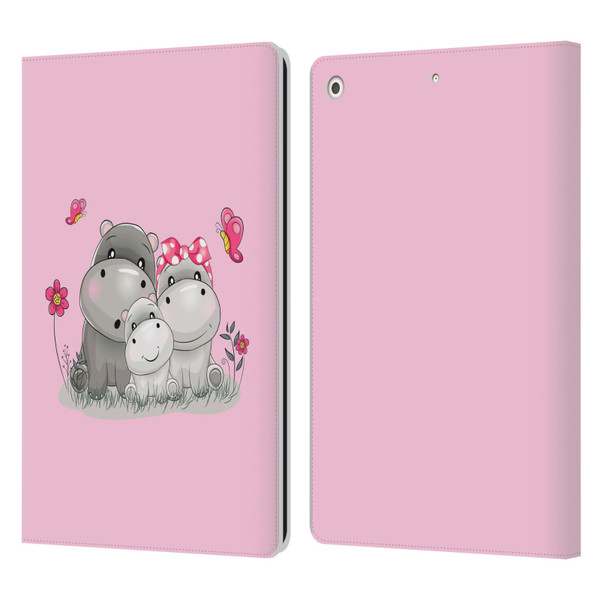 Haroulita Forest Hippo Family Leather Book Wallet Case Cover For Apple iPad 10.2 2019/2020/2021