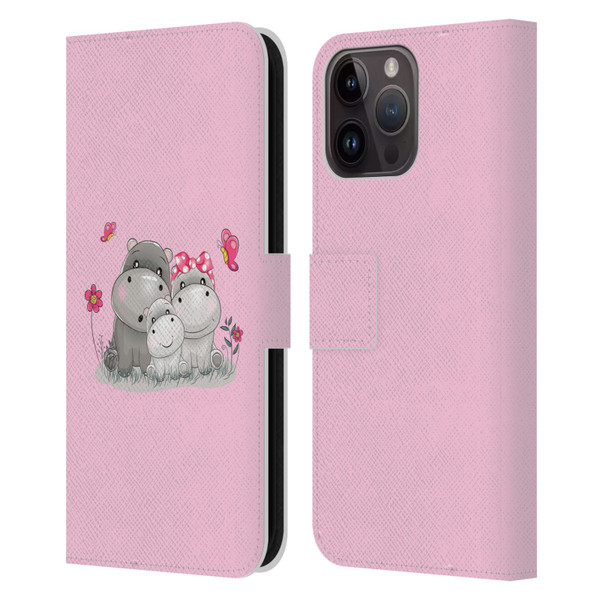 Haroulita Forest Hippo Family Leather Book Wallet Case Cover For Apple iPhone 15 Pro Max