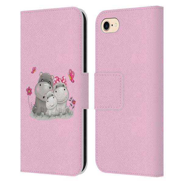 Haroulita Forest Hippo Family Leather Book Wallet Case Cover For Apple iPhone 7 / 8 / SE 2020 & 2022