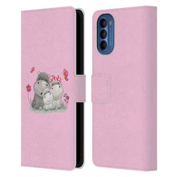 Haroulita Forest Hippo Family Leather Book Wallet Case Cover For Motorola Moto G41