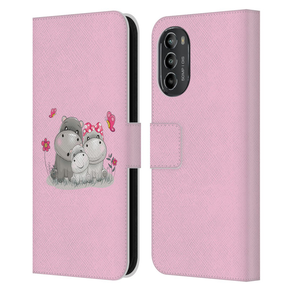 Haroulita Forest Hippo Family Leather Book Wallet Case Cover For Motorola Moto G82 5G