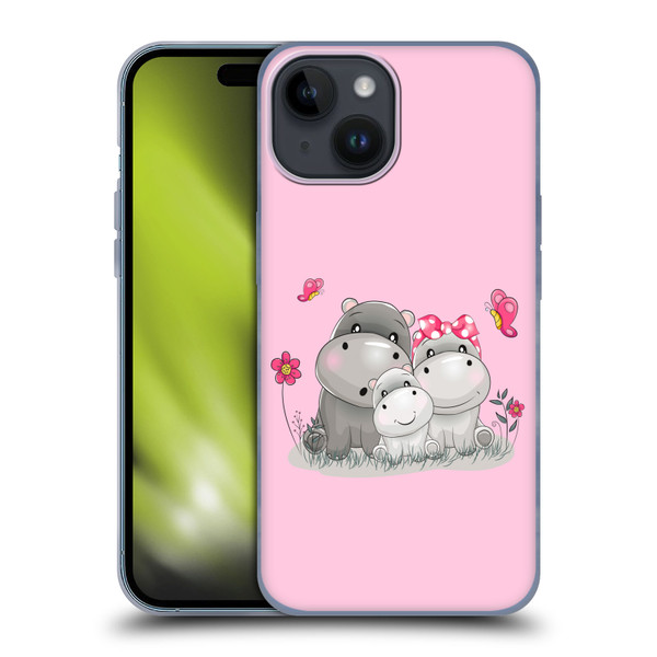 Haroulita Forest Hippo Family Soft Gel Case for Apple iPhone 15