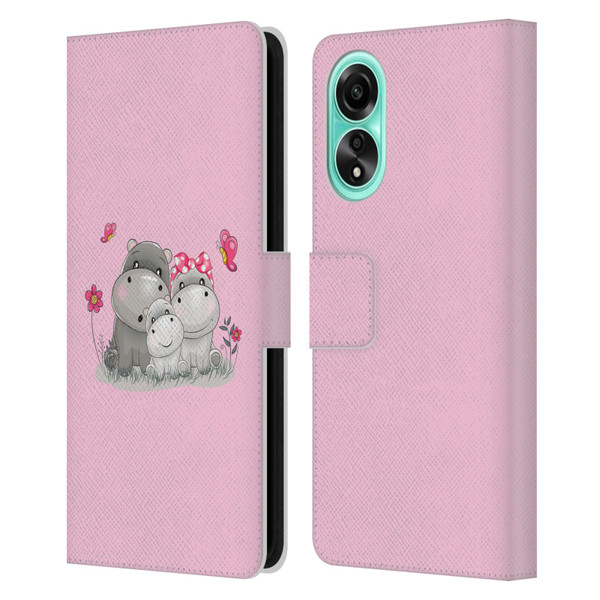 Haroulita Forest Hippo Family Leather Book Wallet Case Cover For OPPO A78 5G
