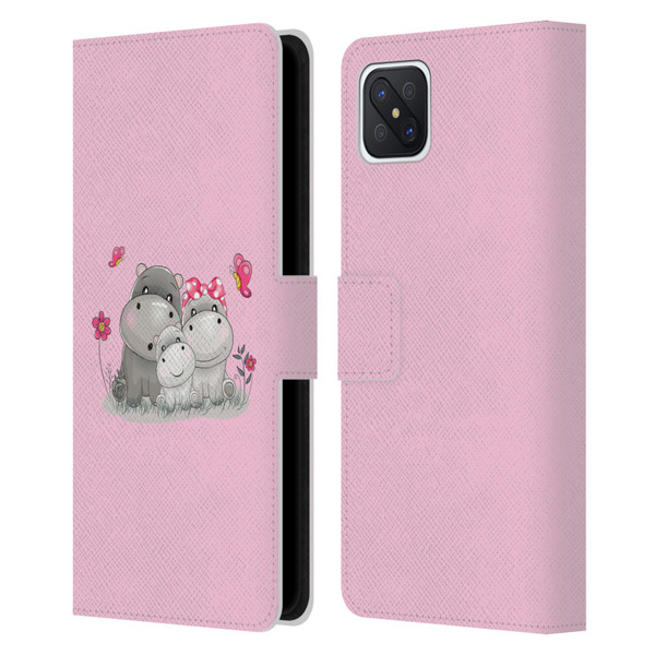 Haroulita Forest Hippo Family Leather Book Wallet Case Cover For OPPO Reno4 Z 5G