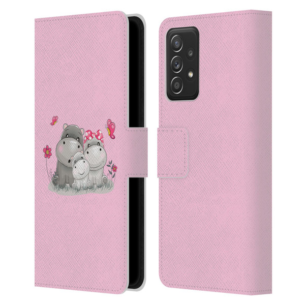 Haroulita Forest Hippo Family Leather Book Wallet Case Cover For Samsung Galaxy A52 / A52s / 5G (2021)