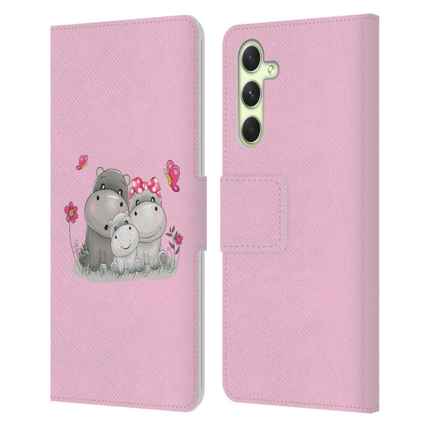Haroulita Forest Hippo Family Leather Book Wallet Case Cover For Samsung Galaxy A54 5G