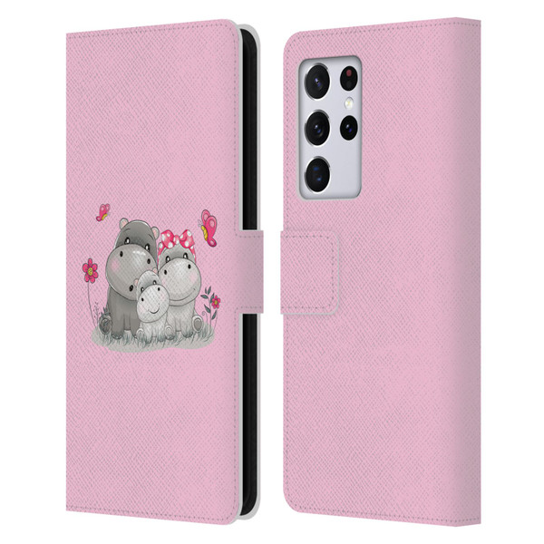 Haroulita Forest Hippo Family Leather Book Wallet Case Cover For Samsung Galaxy S21 Ultra 5G