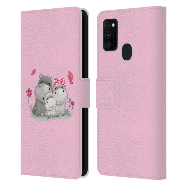 Haroulita Forest Hippo Family Leather Book Wallet Case Cover For Samsung Galaxy M30s (2019)/M21 (2020)