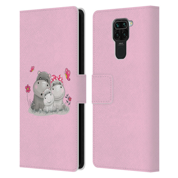 Haroulita Forest Hippo Family Leather Book Wallet Case Cover For Xiaomi Redmi Note 9 / Redmi 10X 4G