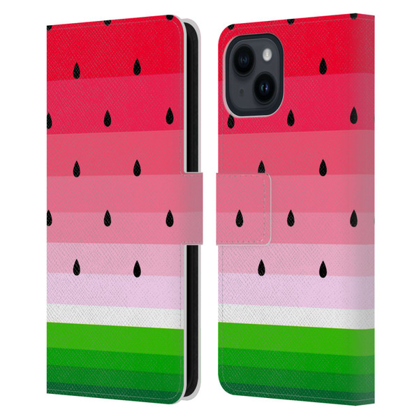 Haroulita Fruits Watermelon Leather Book Wallet Case Cover For Apple iPhone 15