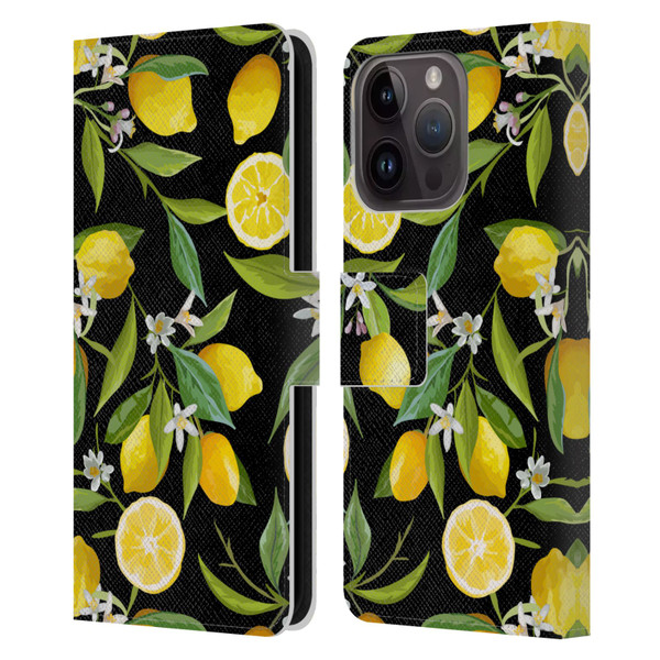 Haroulita Fruits Flowers And Lemons Leather Book Wallet Case Cover For Apple iPhone 15 Pro