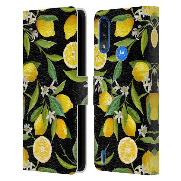 Haroulita Fruits Flowers And Lemons Leather Book Wallet Case Cover For Motorola Moto E7 Power / Moto E7i Power