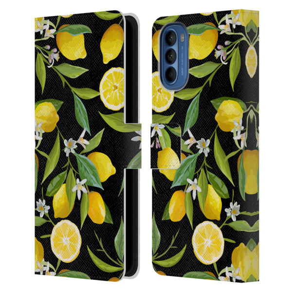 Haroulita Fruits Flowers And Lemons Leather Book Wallet Case Cover For Motorola Moto G41