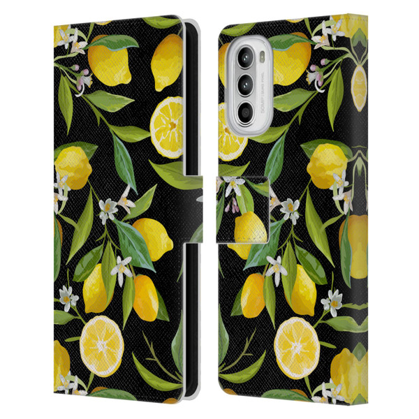 Haroulita Fruits Flowers And Lemons Leather Book Wallet Case Cover For Motorola Moto G52