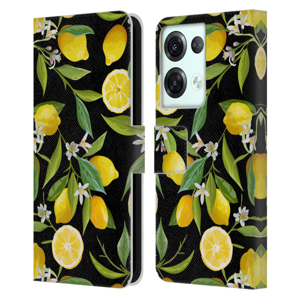 Haroulita Fruits Flowers And Lemons Leather Book Wallet Case Cover For OPPO Reno8 Pro