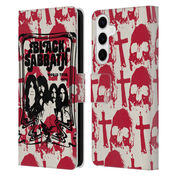 Black Sabbath Key Art Skull Cross World Tour Leather Book Wallet Case Cover For Samsung Galaxy S24+ 5G