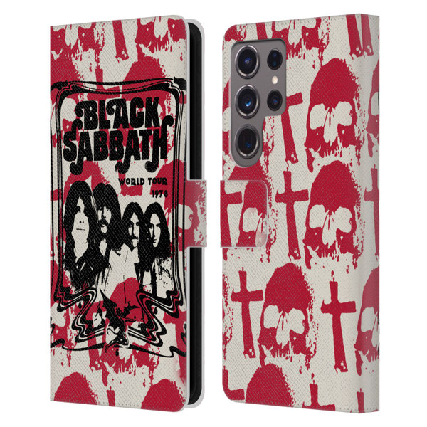 Black Sabbath Key Art Skull Cross World Tour Leather Book Wallet Case Cover For Samsung Galaxy S24 Ultra 5G