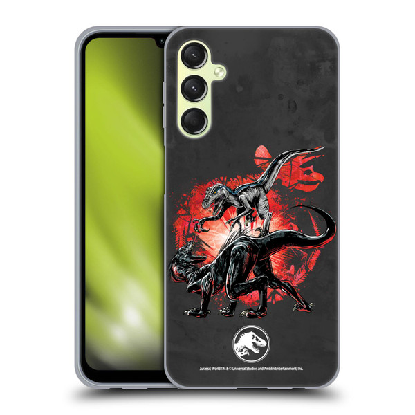 Jurassic World Fallen Kingdom Key Art Raptors Battle Soft Gel Case for Samsung Galaxy A24 4G / Galaxy M34 5G
