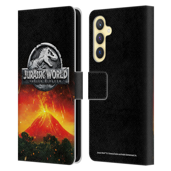 Jurassic World Fallen Kingdom Logo Volcano Eruption Leather Book Wallet Case Cover For Samsung Galaxy S23 FE 5G