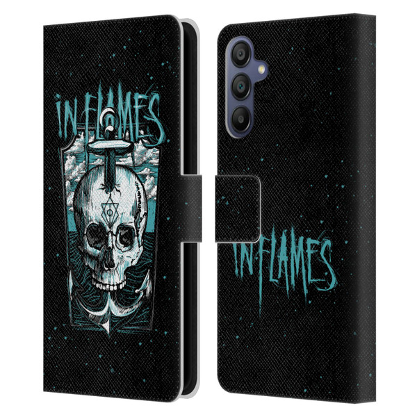 In Flames Metal Grunge Anchor Skull Leather Book Wallet Case Cover For Samsung Galaxy A15