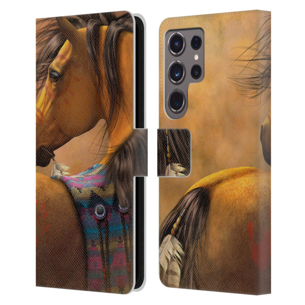 Laurie Prindle Western Stallion Kiowa Gold Leather Book Wallet Case Cover For Samsung Galaxy S24 Ultra 5G