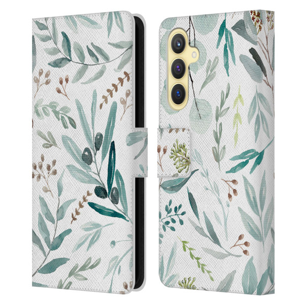 Anis Illustration Bloomers Eucalyptus Leather Book Wallet Case Cover For Samsung Galaxy S23 FE 5G
