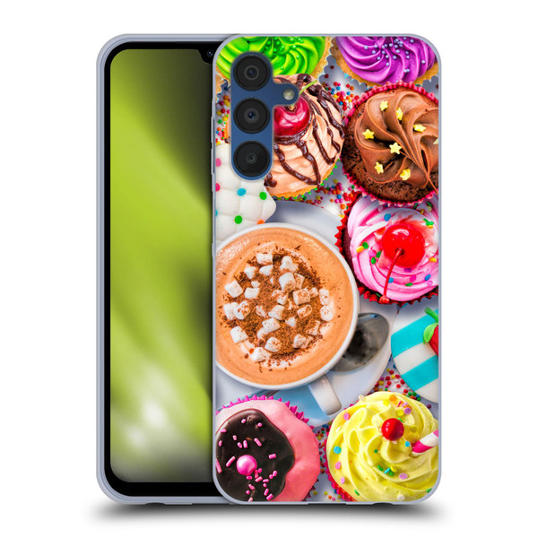 Aimee Stewart Colourful Sweets Cupcakes And Cocoa Soft Gel Case for Samsung Galaxy A15