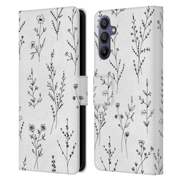 Anis Illustration Wildflowers White Leather Book Wallet Case Cover For Samsung Galaxy A15