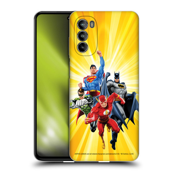 Justice League DC Comics Airbrushed Heroes Yellow Soft Gel Case for Motorola Moto G82 5G