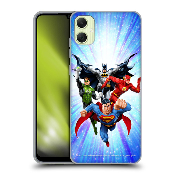 Justice League DC Comics Airbrushed Heroes Blue Purple Soft Gel Case for Samsung Galaxy A05