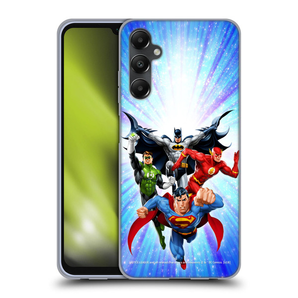 Justice League DC Comics Airbrushed Heroes Blue Purple Soft Gel Case for Samsung Galaxy A05s
