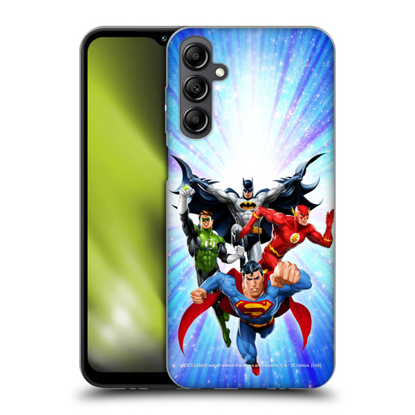 Justice League DC Comics Airbrushed Heroes Blue Purple Soft Gel Case for Samsung Galaxy M14 5G