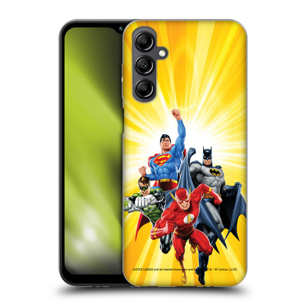Justice League DC Comics Airbrushed Heroes Yellow Soft Gel Case for Samsung Galaxy M14 5G