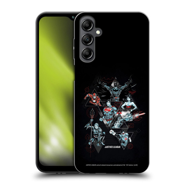 Justice League DC Comics Dark Electric Graphics Heroes Triangle Soft Gel Case for Samsung Galaxy M14 5G