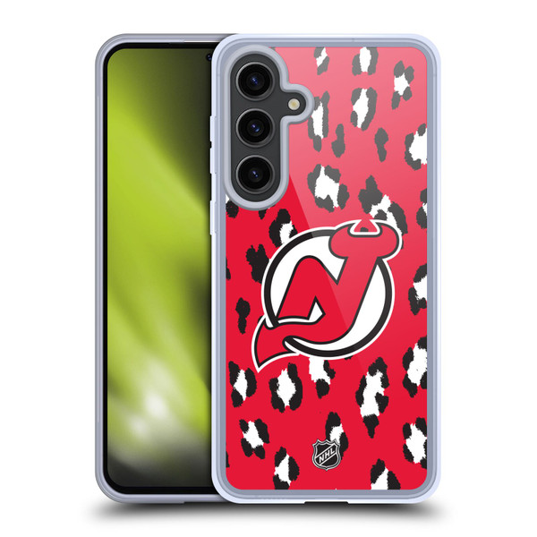 NHL New Jersey Devils Leopard Pattern Soft Gel Case for Samsung Galaxy S24+ 5G