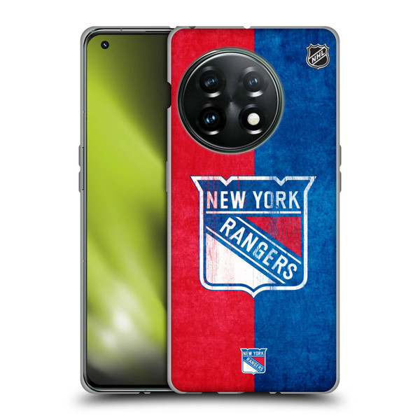 NHL New York Rangers Half Distressed Soft Gel Case for OnePlus 11 5G