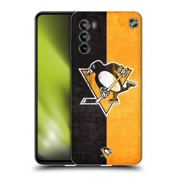 NHL Pittsburgh Penguins Half Distressed Soft Gel Case for Motorola Moto G82 5G