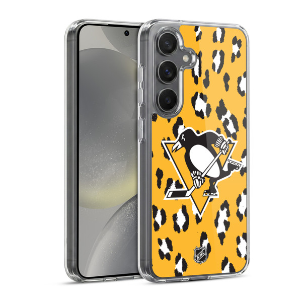 NHL Pittsburgh Penguins Leopard Pattern Soft Gel Case for Samsung Galaxy S24 5G & MagSafe