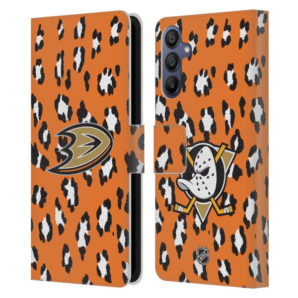 NHL Anaheim Ducks Leopard Patten Leather Book Wallet Case Cover For Samsung Galaxy A15