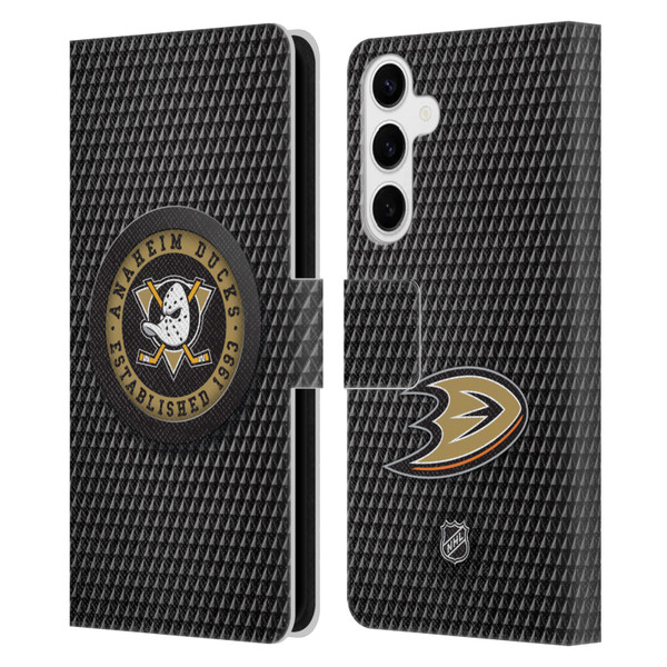 NHL Anaheim Ducks Puck Texture Leather Book Wallet Case Cover For Samsung Galaxy S24+ 5G