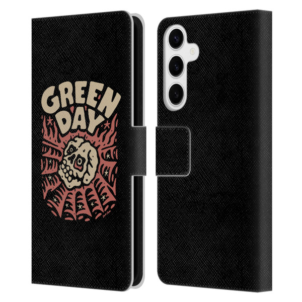 Green Day Graphics Skull Spider Leather Book Wallet Case Cover For Samsung Galaxy S24+ 5G