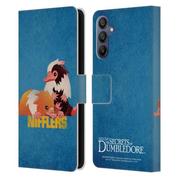 Fantastic Beasts: Secrets of Dumbledore Graphic Badges Nifflers Leather Book Wallet Case Cover For Samsung Galaxy A15