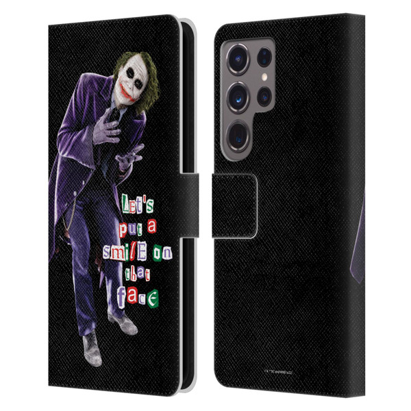 The Dark Knight Graphics Joker Put A Smile Leather Book Wallet Case Cover For Samsung Galaxy S24 Ultra 5G
