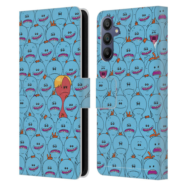 Rick And Morty Season 4 Graphics Mr. Meeseeks Pattern Leather Book Wallet Case Cover For Samsung Galaxy A15
